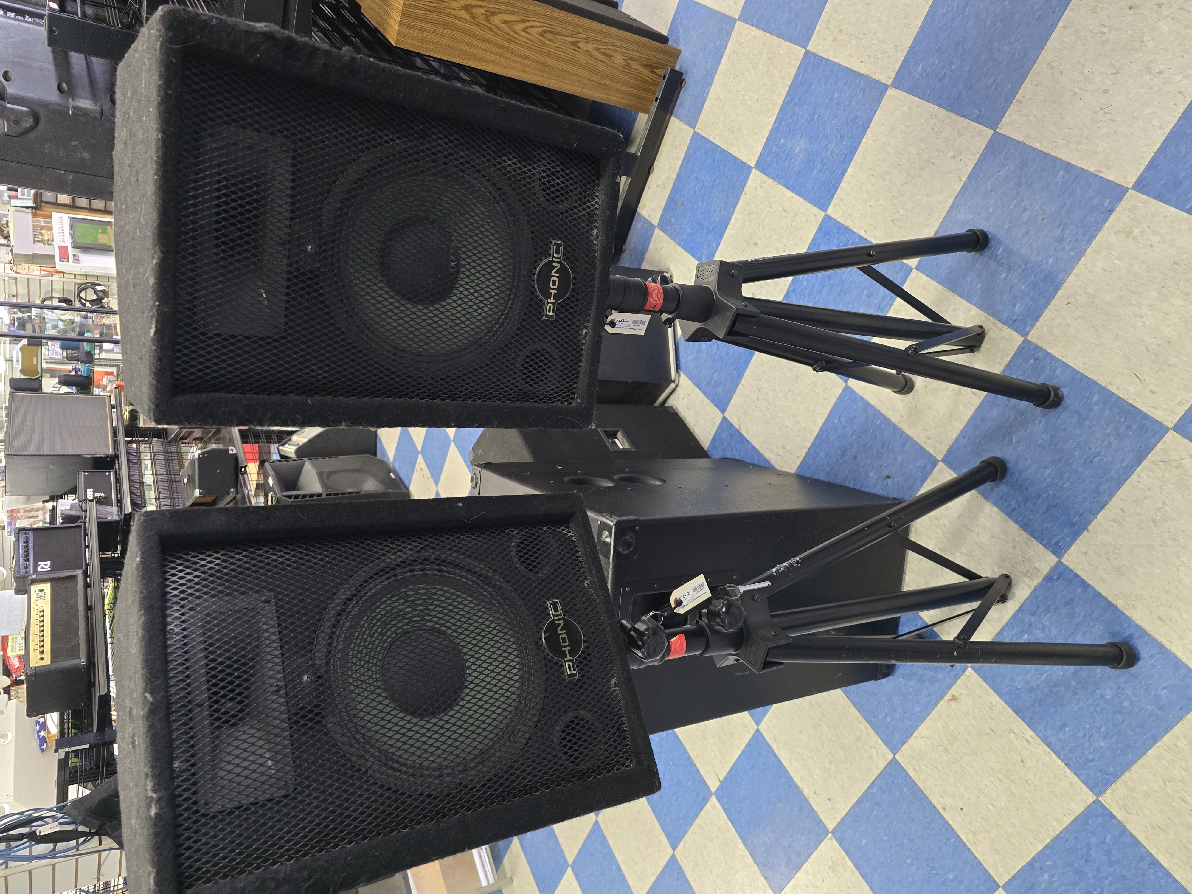 Phonic PA Speakers Pair w/ Stands - Professional Sound System
